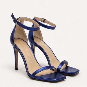 Stuart Weitzman Womens Mismatched Size 8 & 8.5 Blue Metallic Ankle Strap Heels